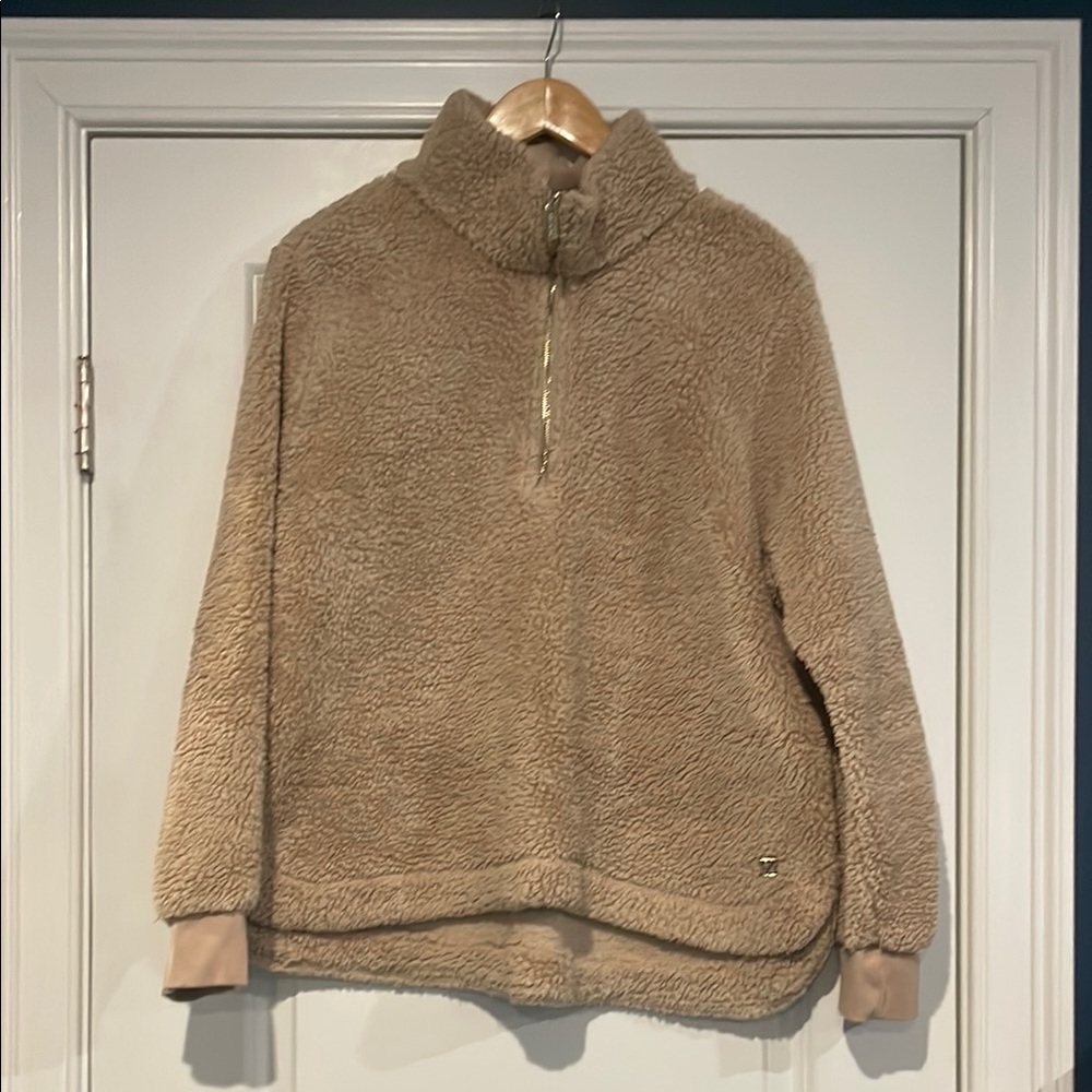 Calvin Klein Teddy Quarter Zip Cozy Tan Sherpa Pullover